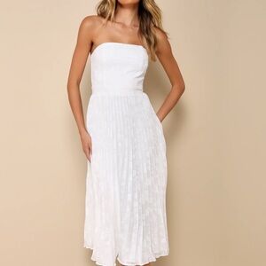 Lulu's Perfectly Stunning Ivory Jacquard Strapless Midi Dress
